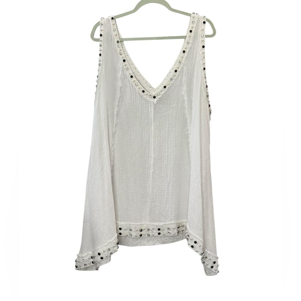POL  Tank Top Womens L White Embellished Handkerchief Hem Gauze